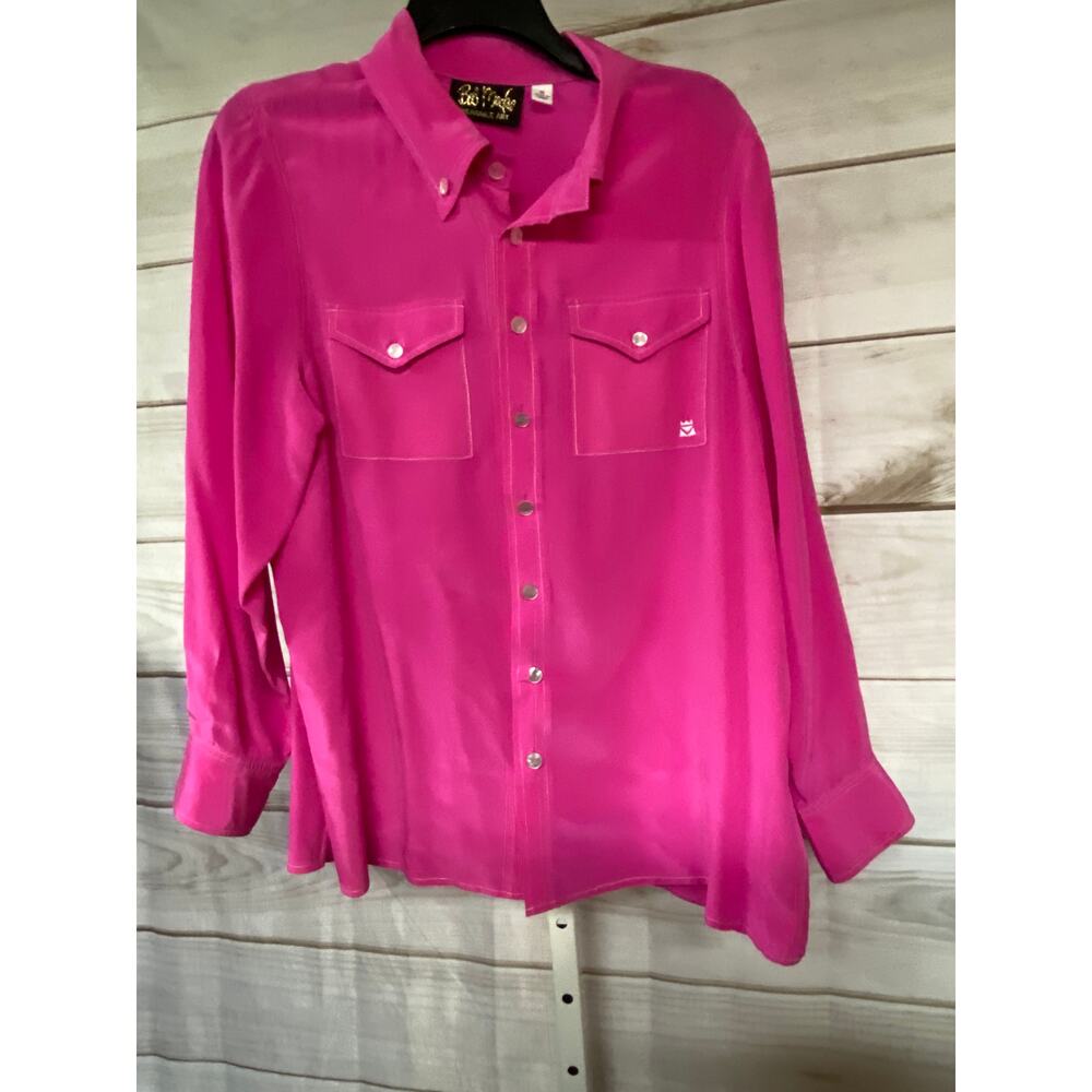 Bob Macke Women's Size Medium Wearable Art Pink Long Sleeve Button Down Shirt